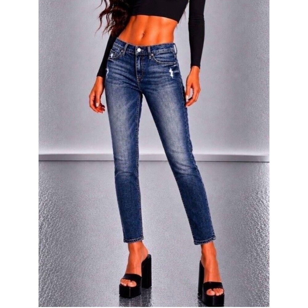 MOTHER The Muse Ankle Jeans 24x28 Blue Hooked Destroyed Stretch Denim EUC